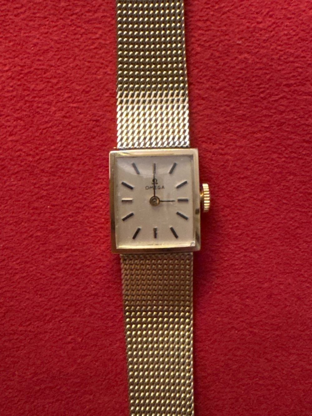 Omega Women's Gold Manual Mesh Bracelet Watch with Square Dial